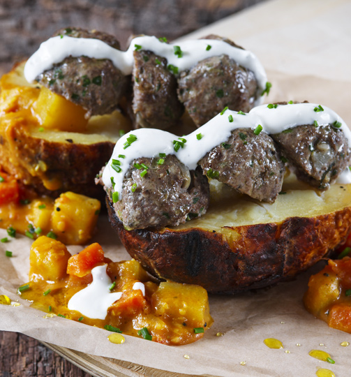 Balls & Baked Potato